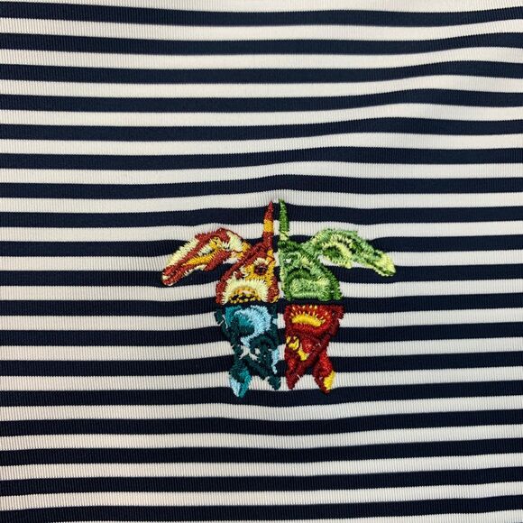 FootJoy FJ Polo Shirt Mens Medium Navy White Striped Short Sleeve Stretch Golf - Picture 4 of 11